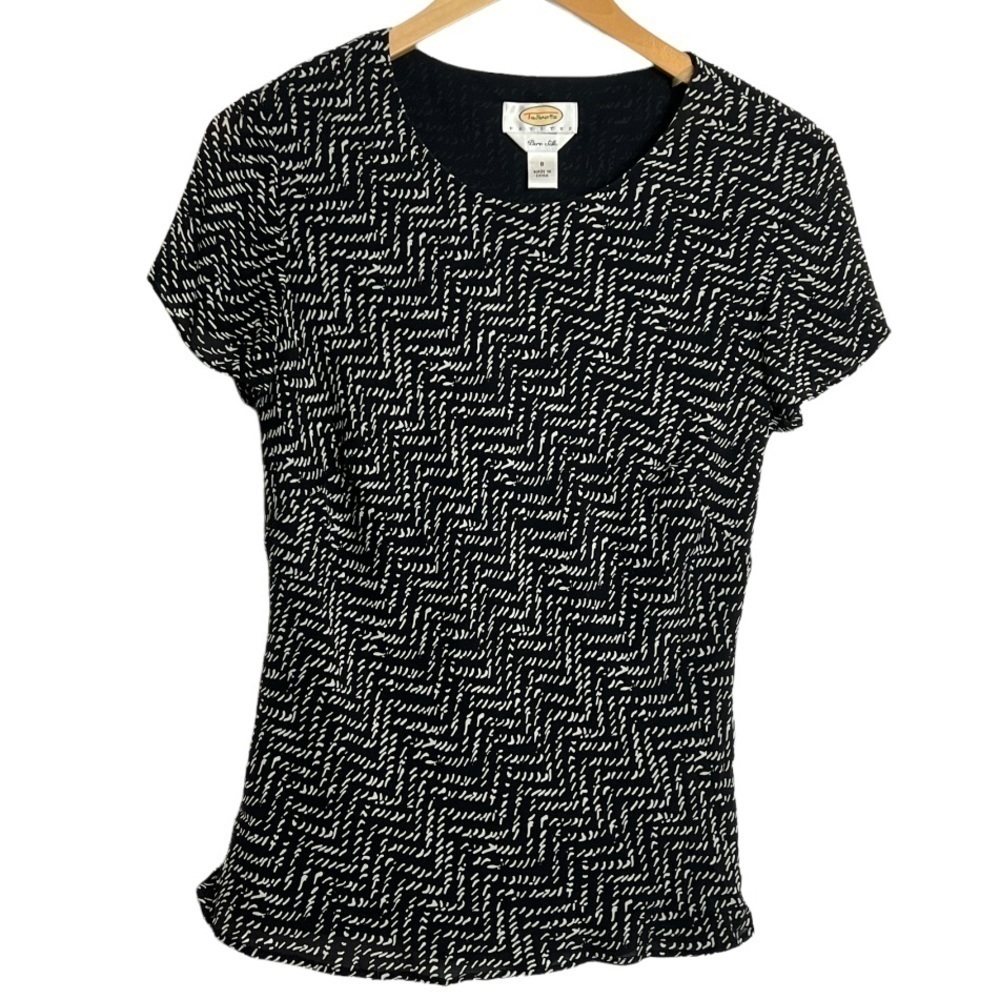 Talbots Pure Silk Blouse Black/White Size 8 Petite